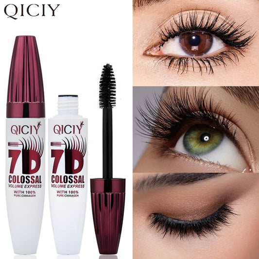 7D-waterproof, sweatproof, and smudge-proof mascara for volume, length, thickness, and curl.